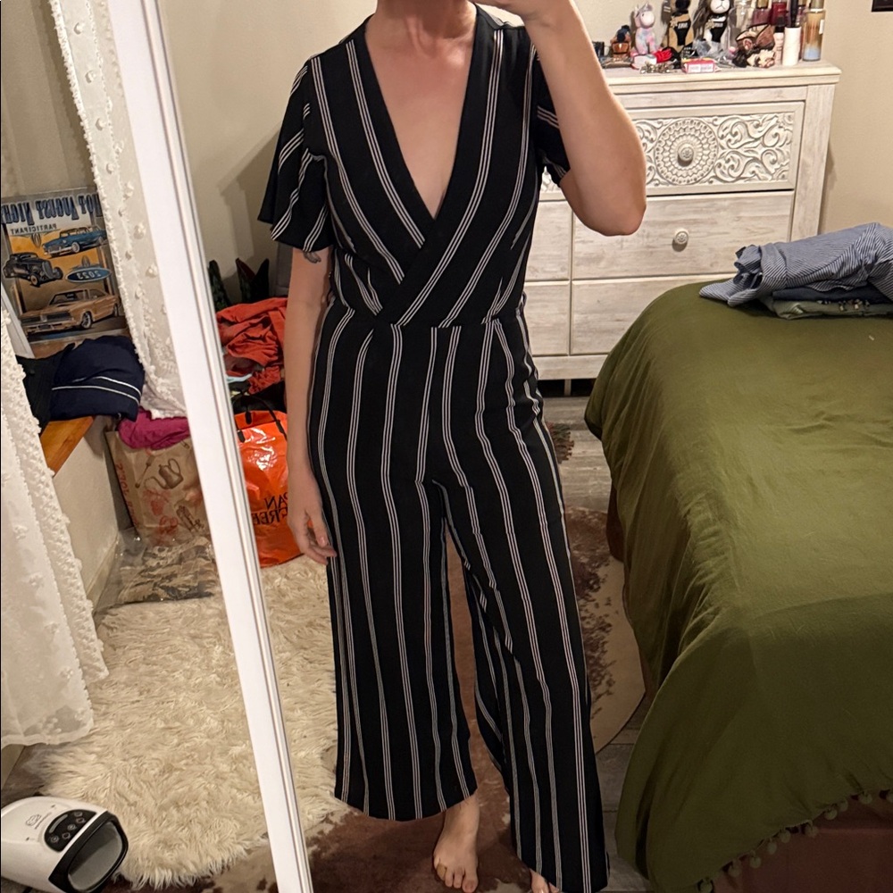 Black and White Striped Jumpsuit